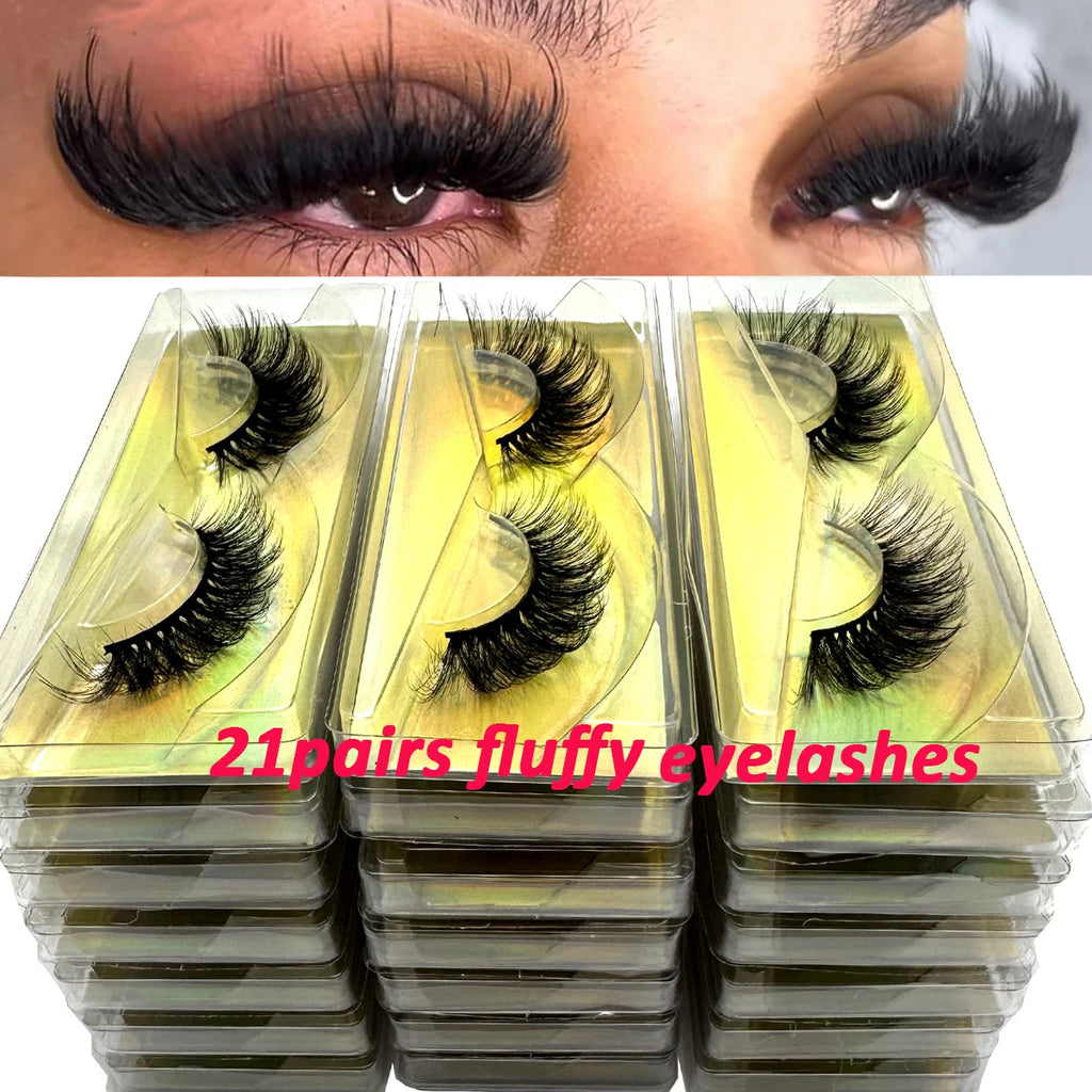 New 21Pairs Natural Fluffy Volume False Eyelashes Dramatic Thick 3D Mink Lashes Extension Makeup Lashes Wholesale Cílios In Bulk