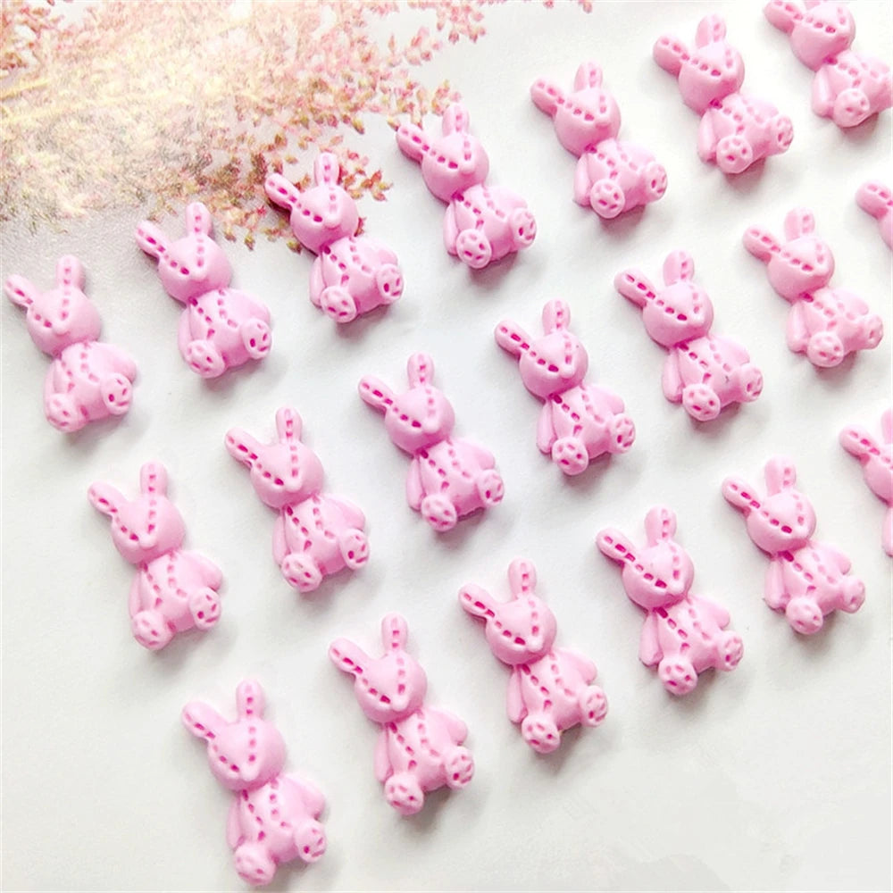10Pcs Pink Gold Bear Nail Charms Japanese Cartoon Jewelry Nails Art Decoration 3D Rabbit Bear Manicure Accessories For Girl Lady
