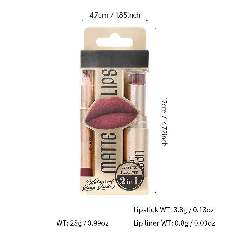 Professional Grade 12 Color Double Ended Lip Liner Lipstick Set Matte High Color Rendering Does Not Fade Waterproof  Sweat Proof