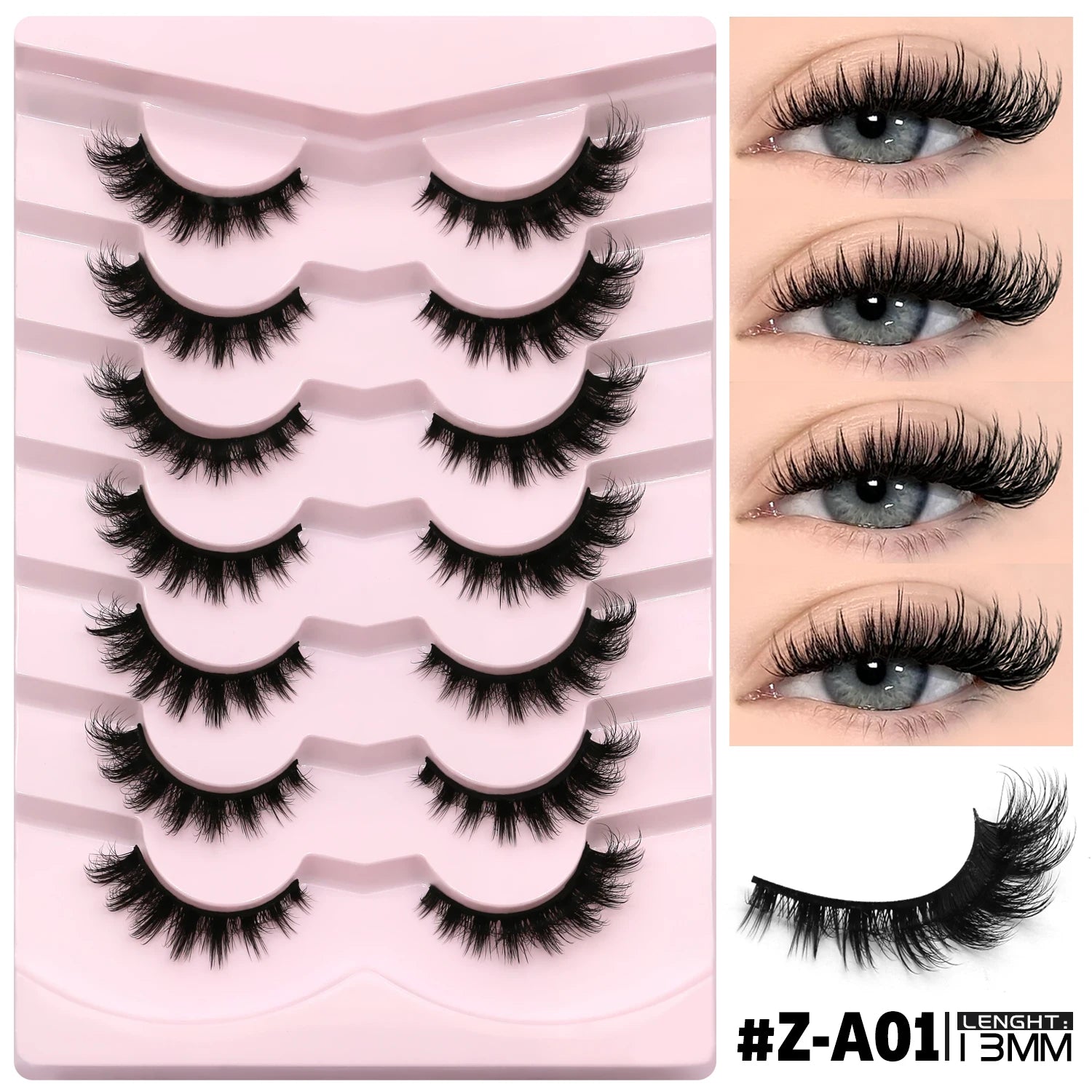 GROINNEYA 3D Mink Lashes Cat Eyelashes Fluffy Wispy Volume Lashes Natural Feathery Effect Lightweight Flexible Band Fake Lashes