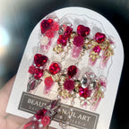 24pcs New Year Heavy Metal Press on Nails Chinese Bride Wedding Fake Nails Full Cover Wearable Shiny Large Crystal False Nails
