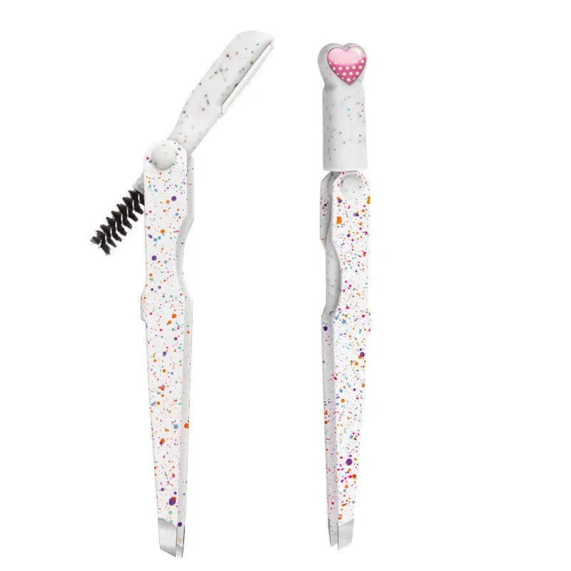 3 In 1 High-precision Eyebrow Tweezers Professional Eyebrow Trimmer with Brush Beard Removal Clips Eyelashe Grafting Tweezer 1pc