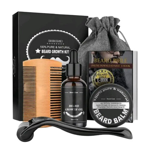 5pcs Beard Growth Kit Men Barbe Hair Enhancerbeard Essentiall Oil Beard care Leave-in Conditioner,Double Sided Comb Beard Cream