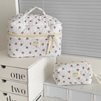 Wholesale Cherry Tote Women Makeup Bag Portable Cute Ladies Cosmetic Toiletry Storage Pouch Handbag Cotton Quilted Zipper Bag