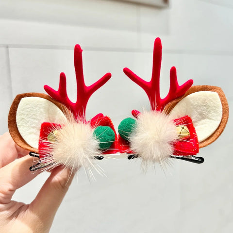 Cute Antlers Hair Clips Christmas Hairpin Girl Heart Elk Clips Xmas Winter Hairpin Children Headdress Antler Hair Accessories