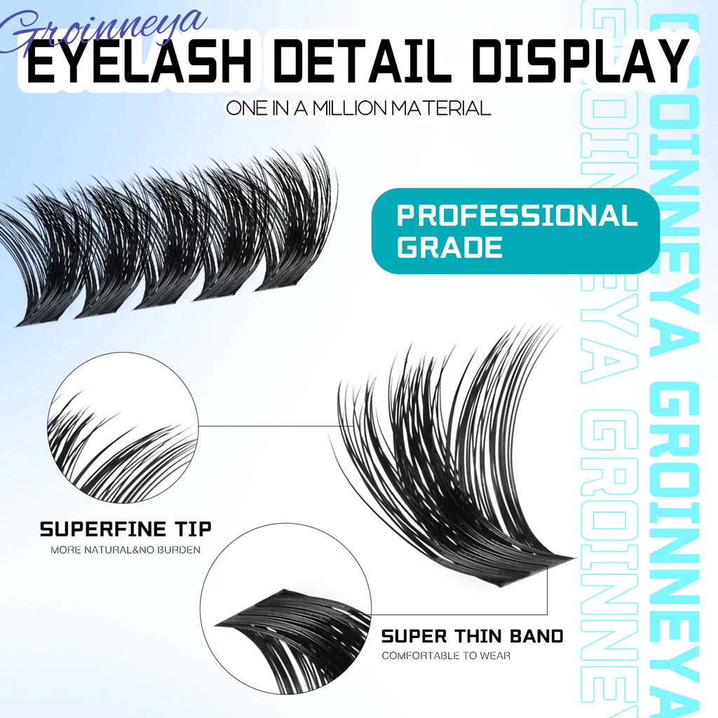 GROINNEYA DIY Lash Clusters Set Mixed Tray Lashes Kit Fluffy Individual Lashes Extension With Lash Bond and Seal Makeup
