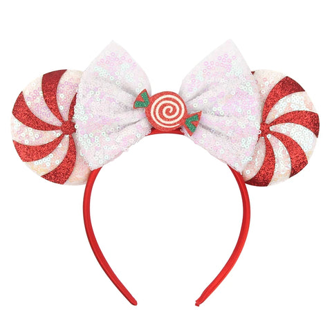 2023 Disney Christmas Mickey Ears Headband For Girls Sequins Bow Festivall Party Hairband DIY Hair Accessories