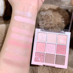 DIKALU 9-Color Sakura Eyeshadow Palette Glitter Matte Low Saturation Pink Brown Nude Makeup Shimmer Eye Pigments Long Lasting
