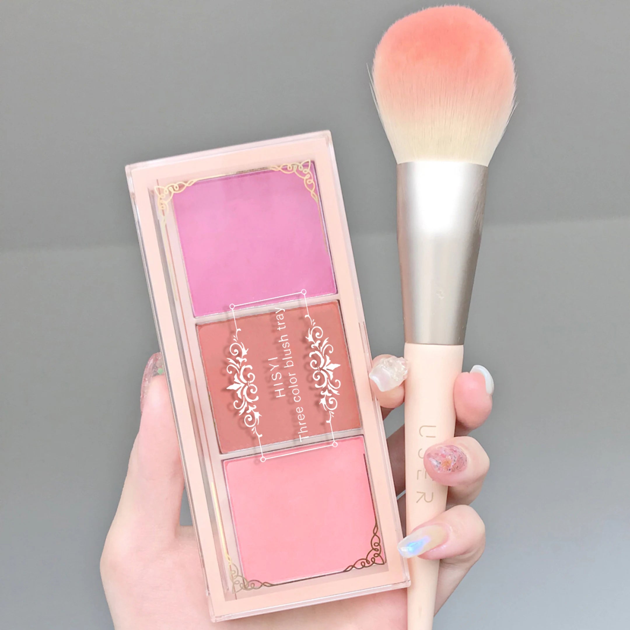 Three color blush tray, milk tea tone, matte and pearl natural gloss, brightening, long-lasting, no fly powder rouge makeup