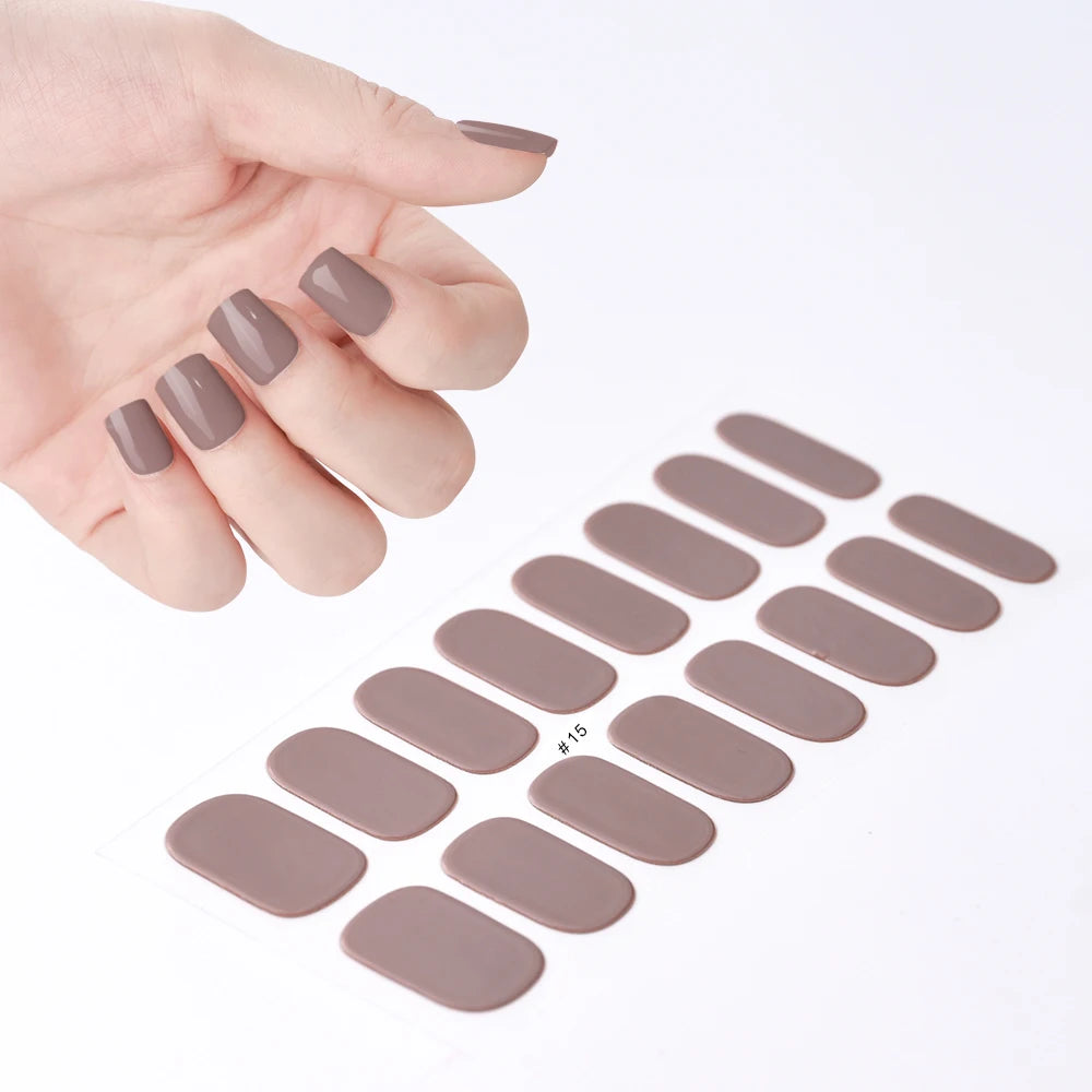 16Tips French Black Semi-Cured Nail Stickers With Glitter Long-Lasting UV Gel Nail Polish Wraps Full Cover Nail Art Decals Patch