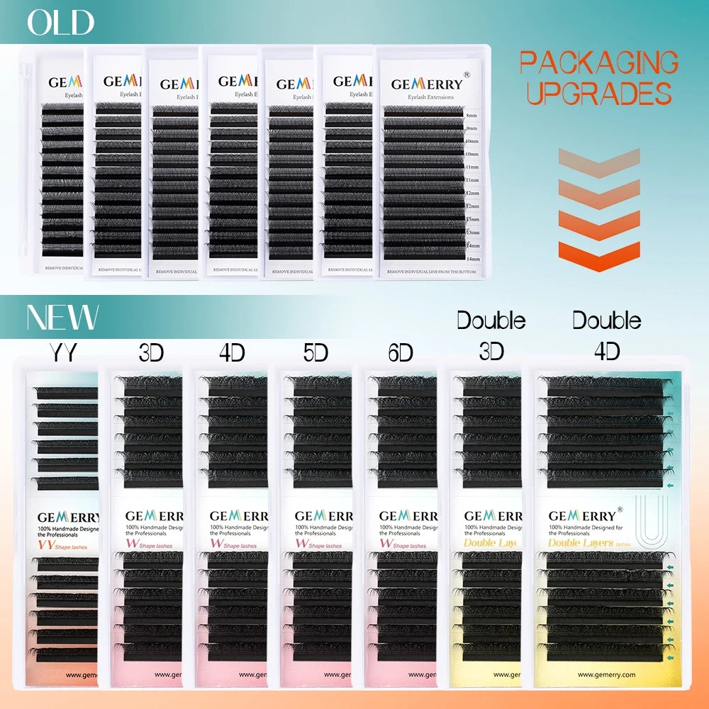 GEMERRY YY/3D/4D/5D/6D Shaped Natural Extension Eyelash Double Layers(3D/4D) Premade Volume W Shape Waterproof Fake Lashes