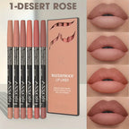 6 PCS/SET Ultra-Fine Wood Lip Liner Set - Nude Brown Collection, Velvet Matte Long Lasting Waterproof 18 Colors Lip Combo