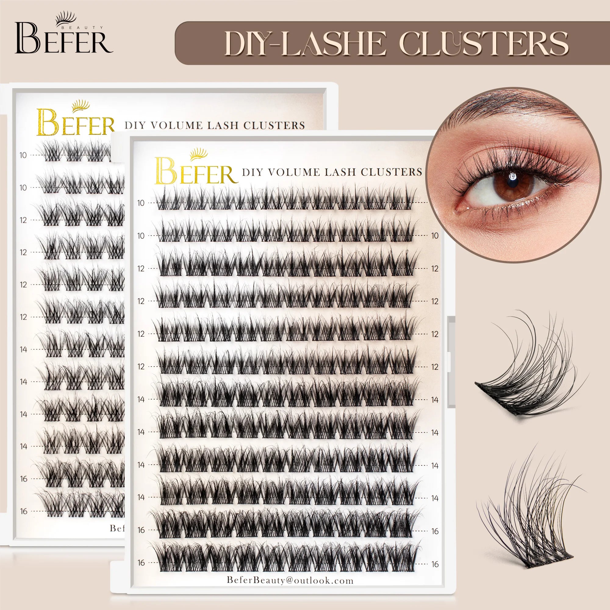 Befer 144pcs Lash Clusters 3D Natural Fluffy Cluster Lashes DIY Lash Extension 10-16mm Hight Quality Soft Super Thin Band Makeup