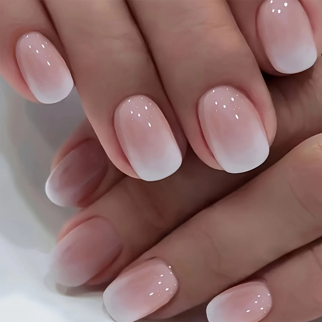24 pieces of new French-style press-on nails (fashionable fake nail stickers), paired with 1 piece of jelly glue and 1 nail file