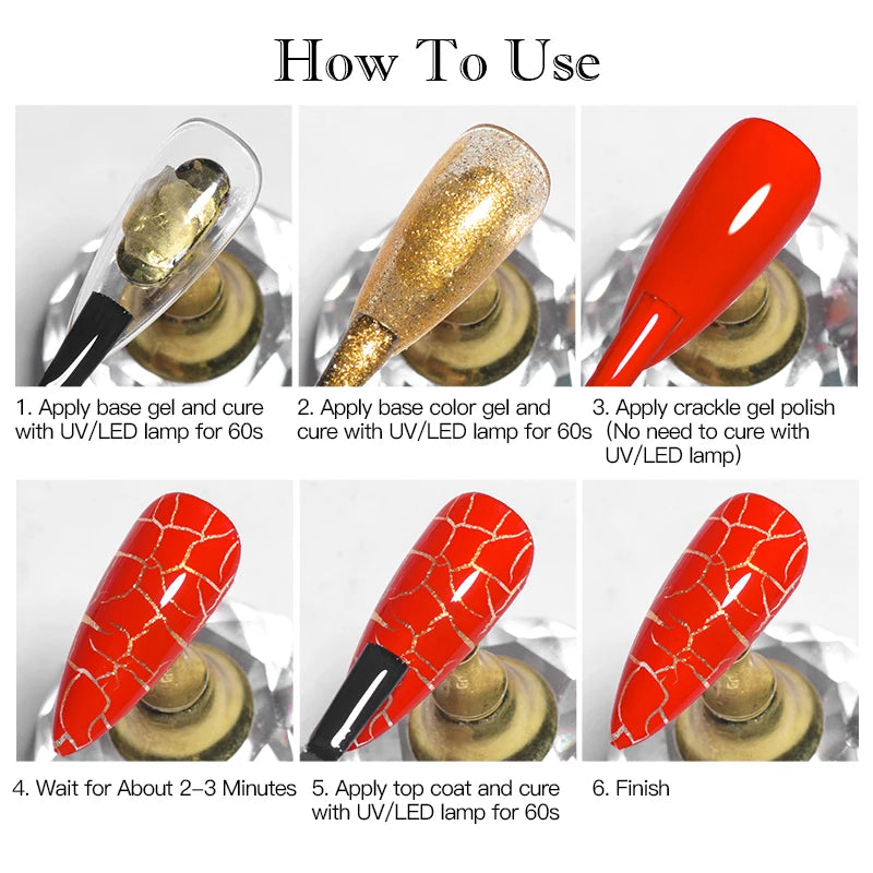 6pc Crackle Gel Nail Polish Set Quick Dry Nail Supplies Varnishes Hybrid Semi Permanent Soak Off Manicure for Nails Design