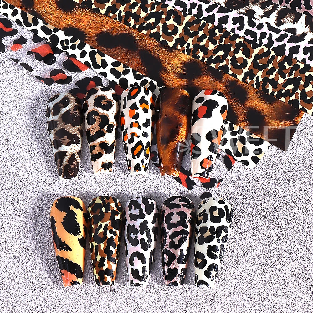 1Box-10pcs Nail Sticker Leopard Print Series Nail Foils Animal Leopard Texture Starry Nail Transfer Decals Slider Manicure DIY