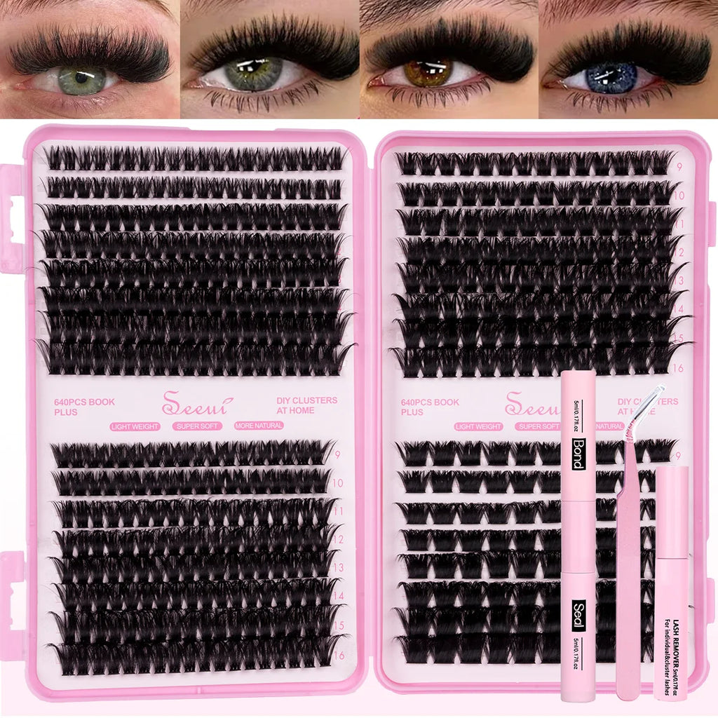 SEEUI Lash Clusters Kit Natural Look Large Capacity Lash Extension Kit with Lash Bond And Seal Eyelash Tweezers
