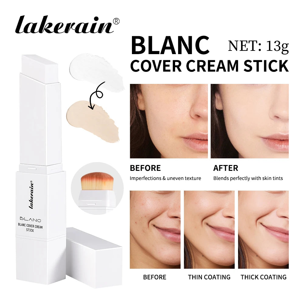 Waterproof Blanc Cover Cream Stick Dual-ended Design Creamy Texture Concealer Foundation Buildable Coverage Face Base Makeup