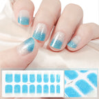 16Tips French Black Semi-Cured Nail Stickers With Glitter Long-Lasting UV Gel Nail Polish Wraps Full Cover Nail Art Decals Patch
