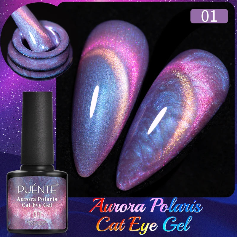 PUETNE 7.5ML Amber Moonlight Cat Magnetic Gel Nail Polish Winter Nails Jelly Glass Cat Eye Soak Off UV Semi-Permanent Varnish