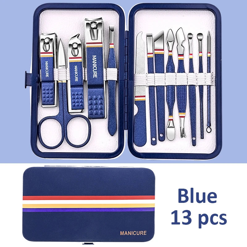 7-18 Pcs Manicure Set Nail Clippers Kit Professional Stainless Steel Nail Care Tools with Leather Travel Case For Man and Women