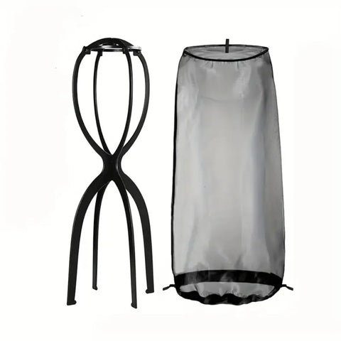 2pcs/set Wig Storage Bag wth Wig Stand, 1pc Adjustable Wig Bag with Drawstring Portable and 1pc Plastic Stand for Wigs