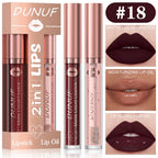 DUNUF Lip Gloss And Lip Oil Set 2-Piece Long-Lasting Waterproof Matte Moisturizing Non-Fading Lipstick Collection