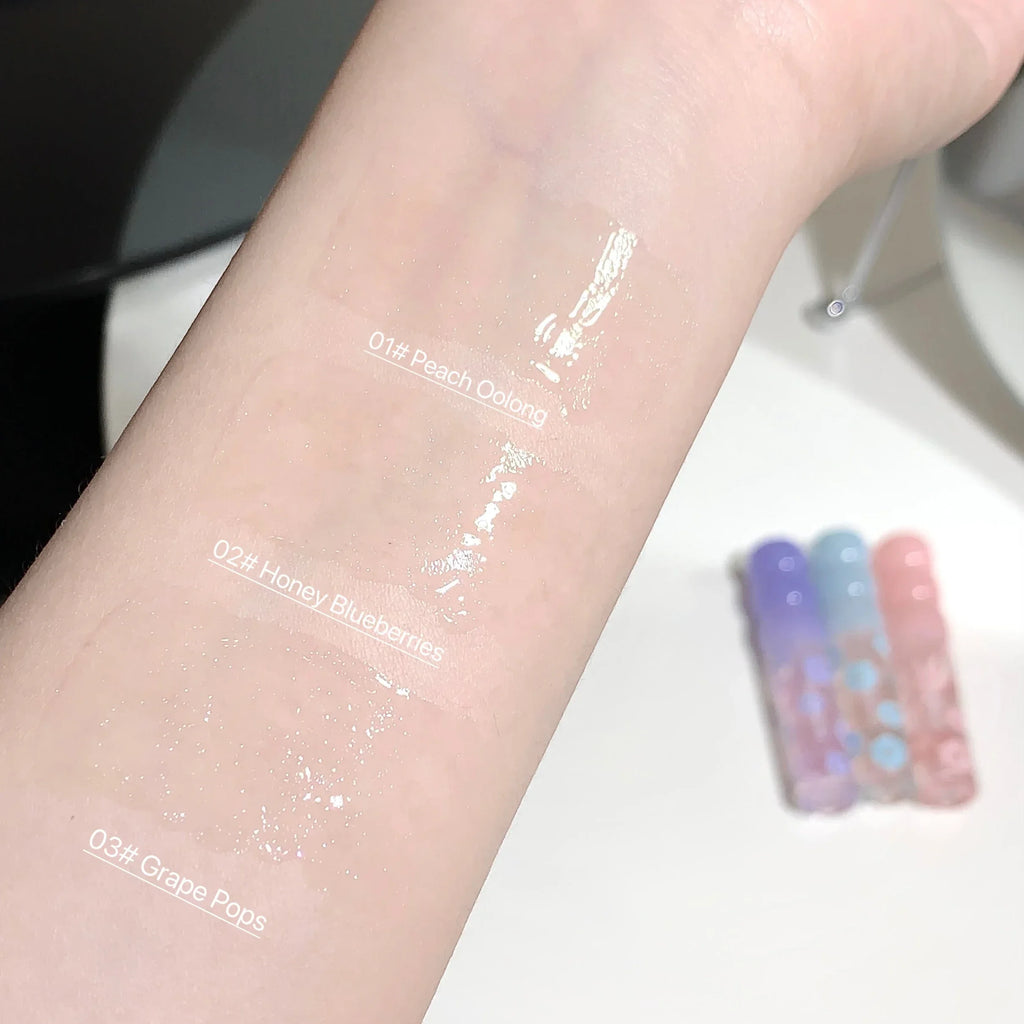 Fine Sparkling Lip Honey Shimmering Transparent Lip Gloss Moisturizing Crystal Jelly Lip Oil Clear Plumper Serum Tint Silicone