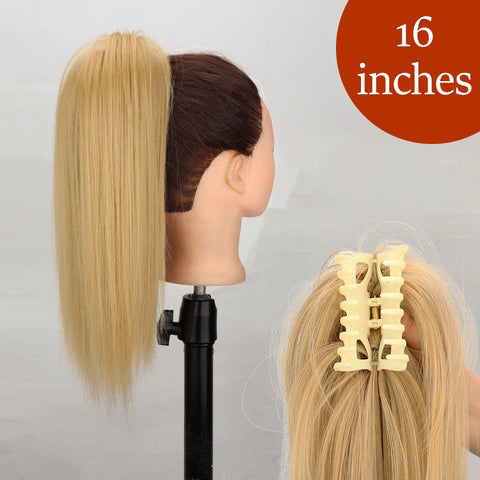 34inches Synthetic Ponytail Hair Extension Clip in Fake Wig Hairpiece Blonde Wrap Around Pigtail Long Smooth Overhead Pony Tail