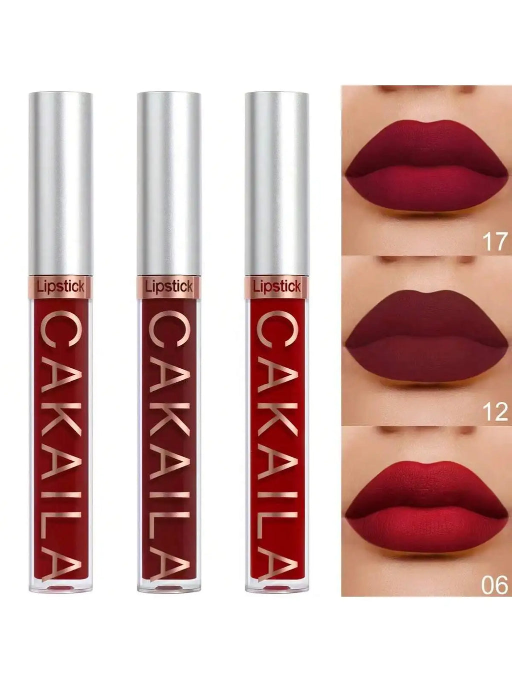 CAKAILA Waterproof Liquid Lipstick Set - Nude, Matte Red | 24-Hour Long-Lasting Lip Gloss | Suitable For All Skin Types