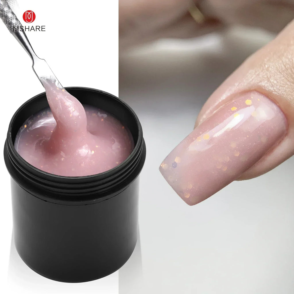 MSHARE Low Heat Milky Self Leveling Construction Gel for Nail Extension Medium Thick Natural Builder Reinforce UV Led Gel 142g