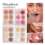 6-color blush and contouring all-in-one palette, pearlescent matte powder makeup palette glitter highlighter brighten palette