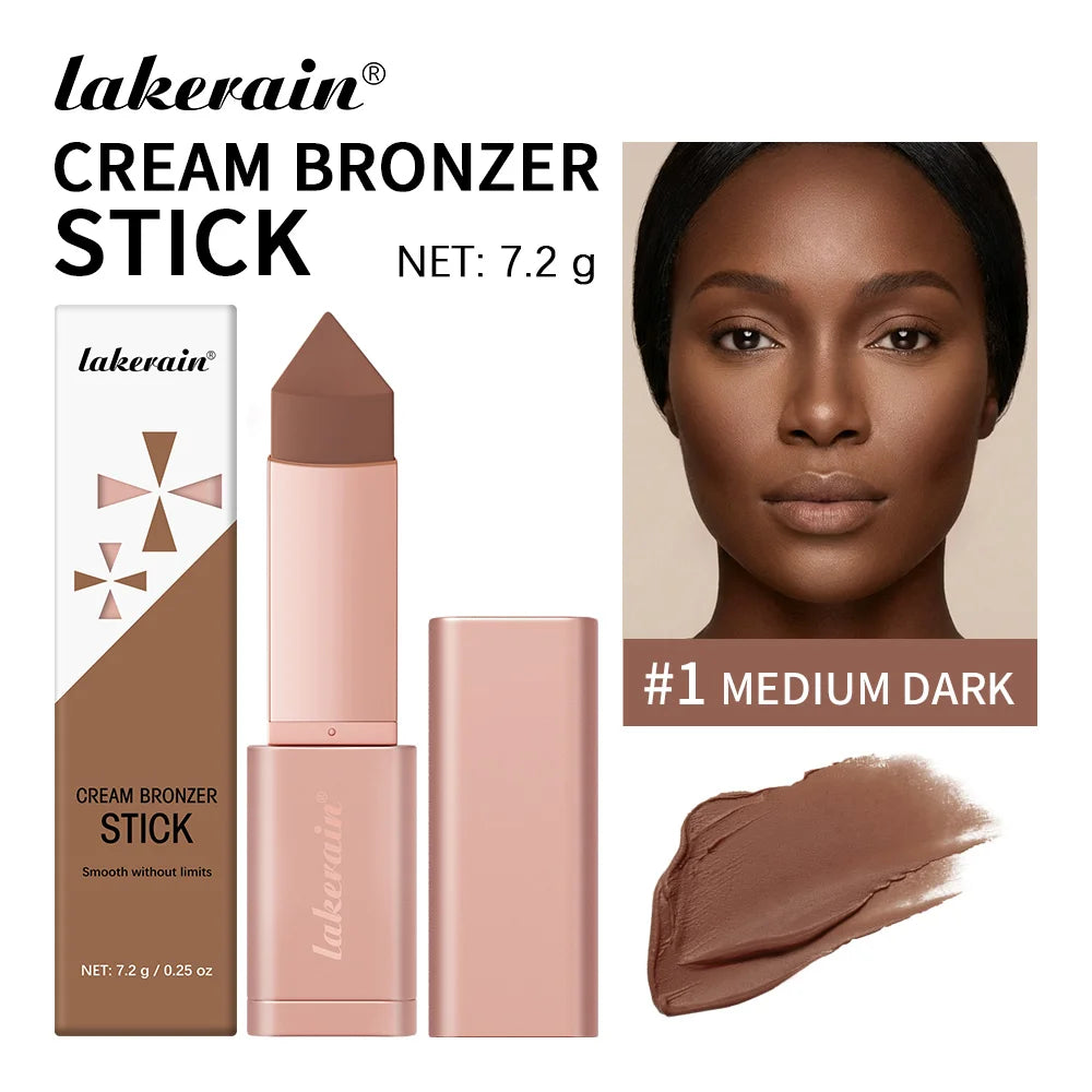 Lakerain Bronzer Cream Stick 3D Makeup Effect Improve Fine Lines Brightening & Grooming 2 IN 1 Bronzer Cream for All Skin Types