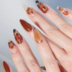 24pcs Brown French Leopard Print Press On Nails Stereo Pink Flower Designs Autumn False Nails Sweet Cool Almond Fake Nail Tips