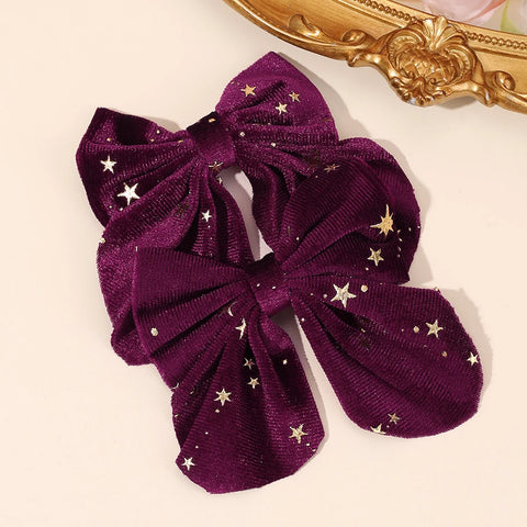 2Pcs Baby Girls Christmas Velvet Bow Hair Clips Sparkling Star Hairpins Children Xmas Party New Year Headwear Accessories Gift