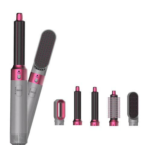 Hot Air Brush 5 in 1 Hair Dryer Set, Straightener Curler Styler Comb, Travel-Friendly Ionic Blow Dryer Brush