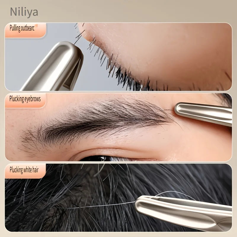 Round Head Stainless Steel Tweezers for Eyebrow Shaping, Mustache Trimming, Facial Hair Removal and Professional Salon Home Use