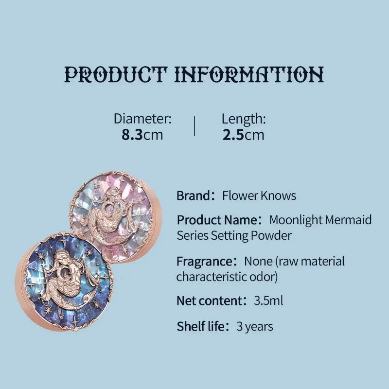 Makeup Professionnelle Flower Knows Moonlight Mermaid Matte Soft Compact Powder Oil Control Waterproof Face Powder