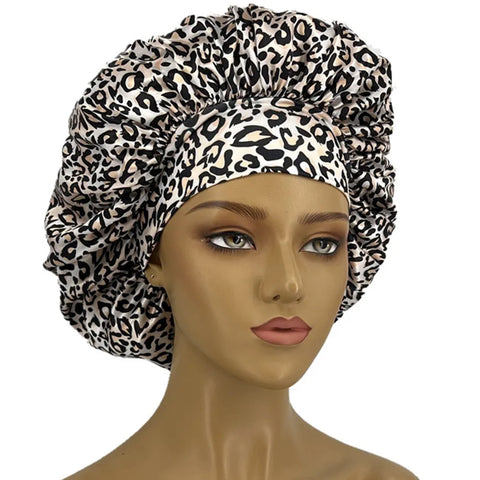 Leopard Print Bonnet for Women - Soft, Curl-Enhancing Sleep Cap with Wide Elastic Band, Unscented, Ideal for Dry & Textured Hai