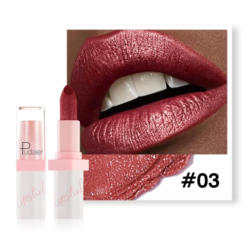 Shimmery Diamond Lipstick 10 Shades Waterproof Glittery Non Transfer Red Lip Tint Smooth Long Wear Pearly Lipstick