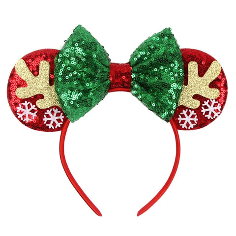 2023 Disney Christmas Mickey Ears Headband For Girls Sequins Bow Festivall Party Hairband DIY Hair Accessories
