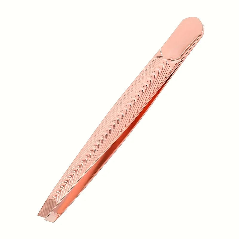 Professional Slanted Precision Tweezers - Heavy-Duty Stainless Steel Non-Slip Grip for Eyebrows Beard False Eyelashes