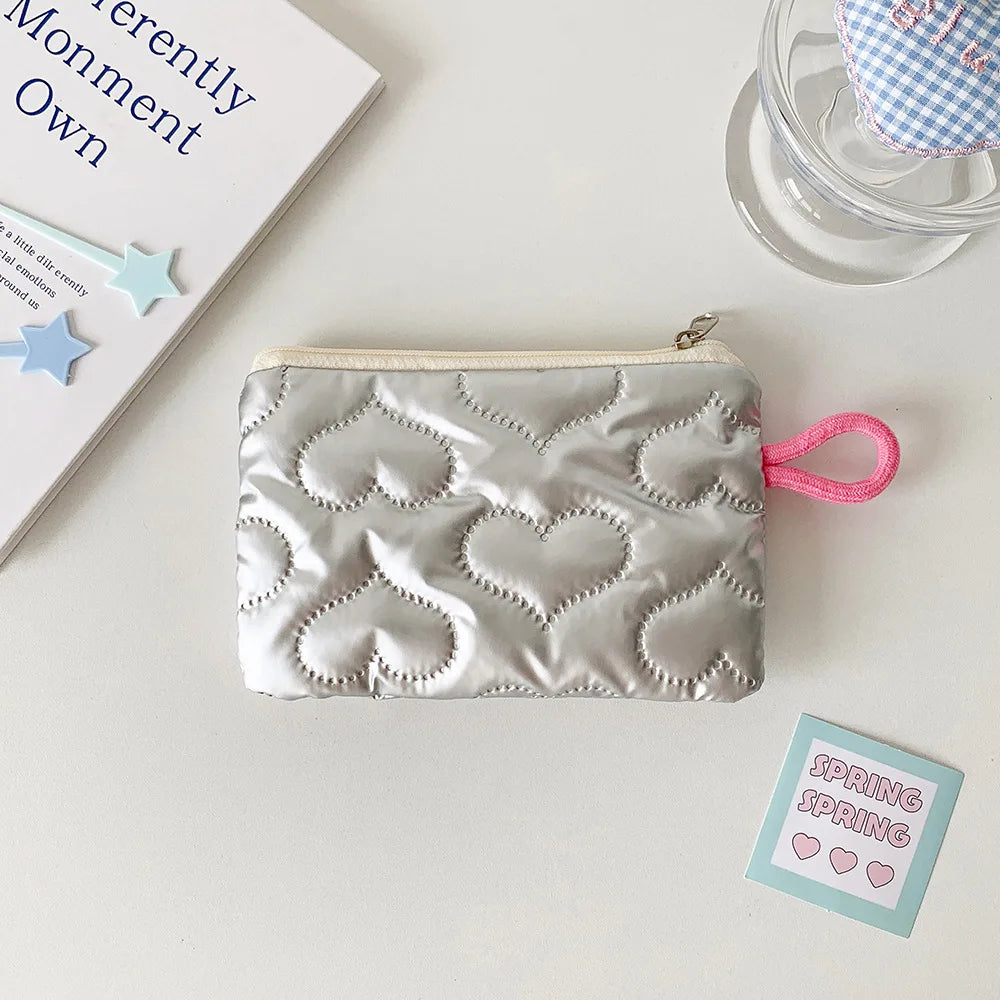 Instagram Bow Silver Shiny Makeup Bag Small Portable Carrying Bag Earphones Data Cable Storage Bag Wallet