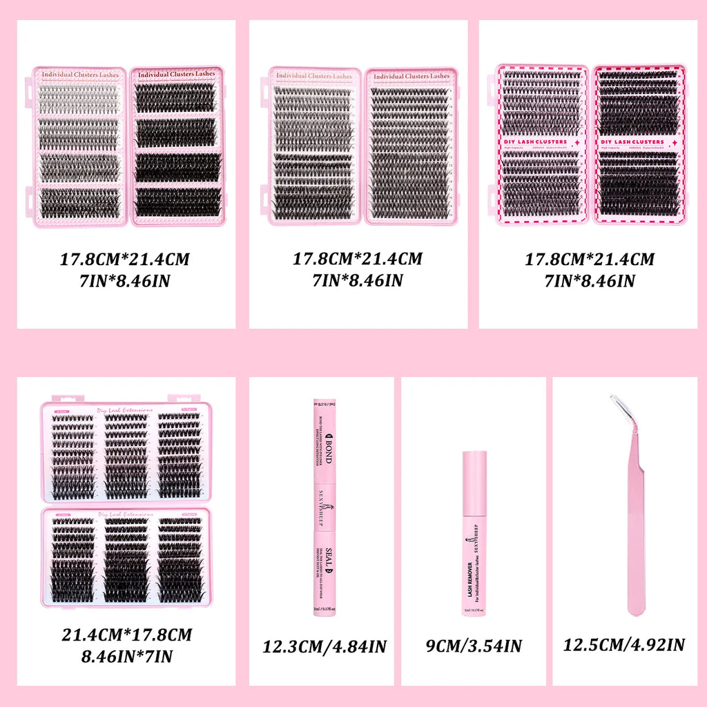 DIY Individual Eyelash Kit Volume Lash Clusters D Curl Soft Natural Lashes Extension with Bond and Seal Tweezers Festival Gift