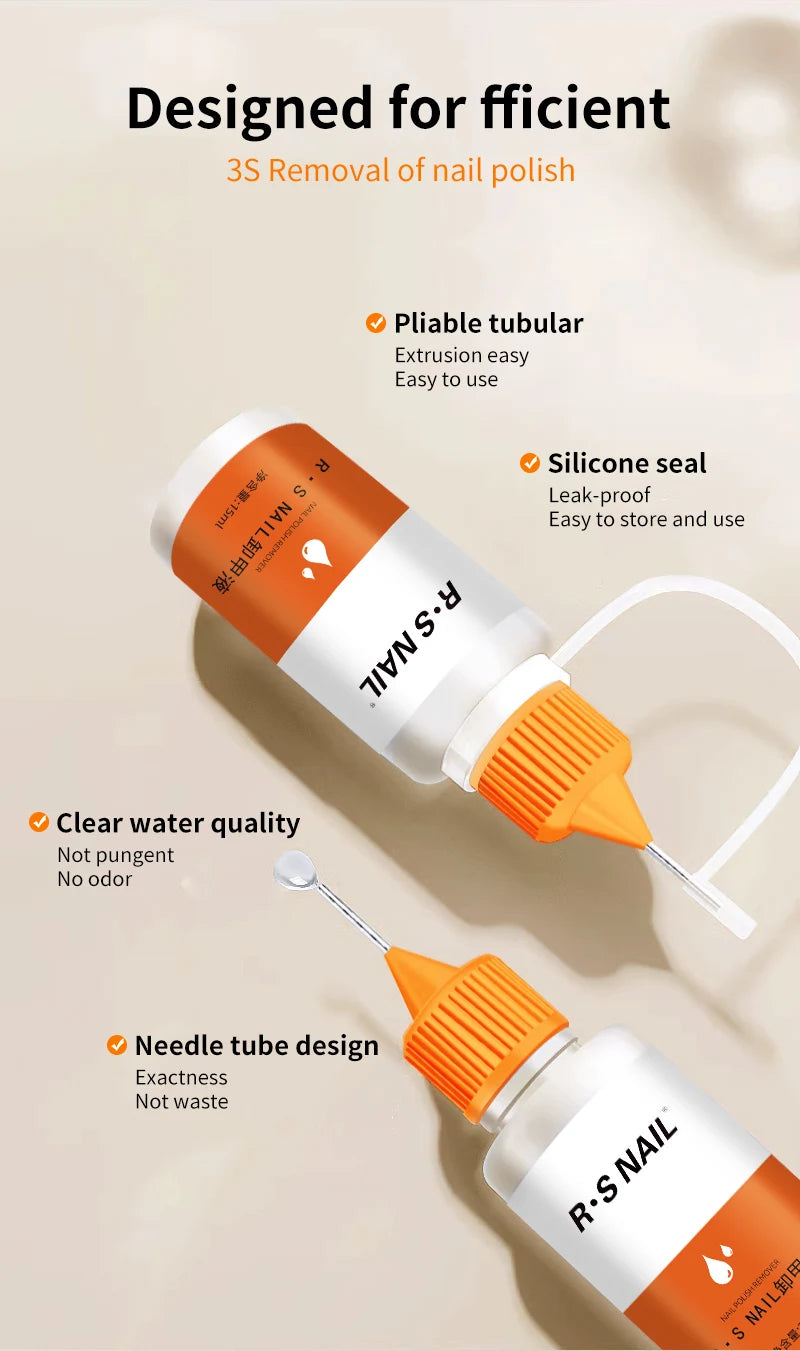 RSNAIL 15ml Syringe Nail Remover Quick&Easy to Use for Press-On Nails, Fake Nails Can't Remove Gel-Base Glue Or Gel Nail Polish