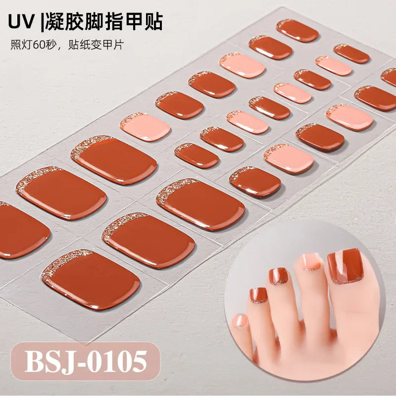 26Tips French Leopard Print UV Gel Toenail Sticker Bronzing Dye Gradient Cross-border Semi Baked Gel Nail Sticker UV Lamp Needed
