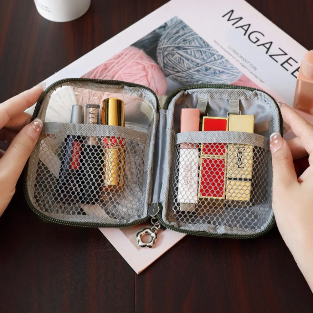 Portable Lipstick Pouch Transparent Touch-Up Cosmetic Pouch Cosmetic Organizer Travel Bluetooth Headphone Charging Cable Pouch