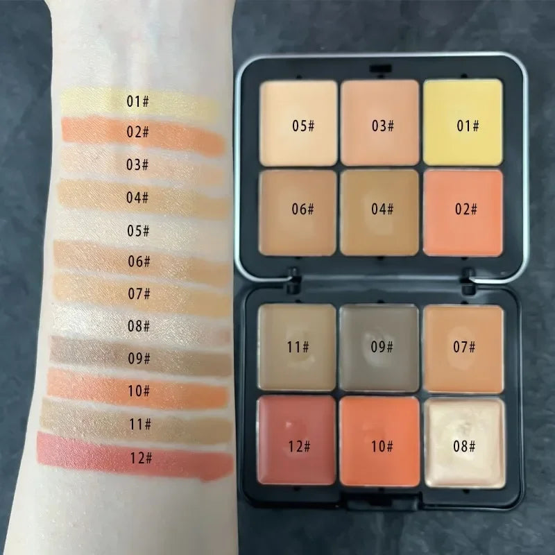 12-Color Iron Box Blusher Plate Multi-Color Cream Blush Plate Concealer Plate Contour and Highlighter Palette Makeup Blush Face