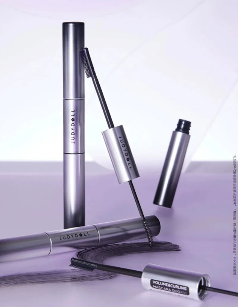 Judydoll Dual-Ended Mascara Waterproof Volumizing Curling Lengthening - Smudge Proof Fiber Brush, 2-in-1 Clump-Free Formula