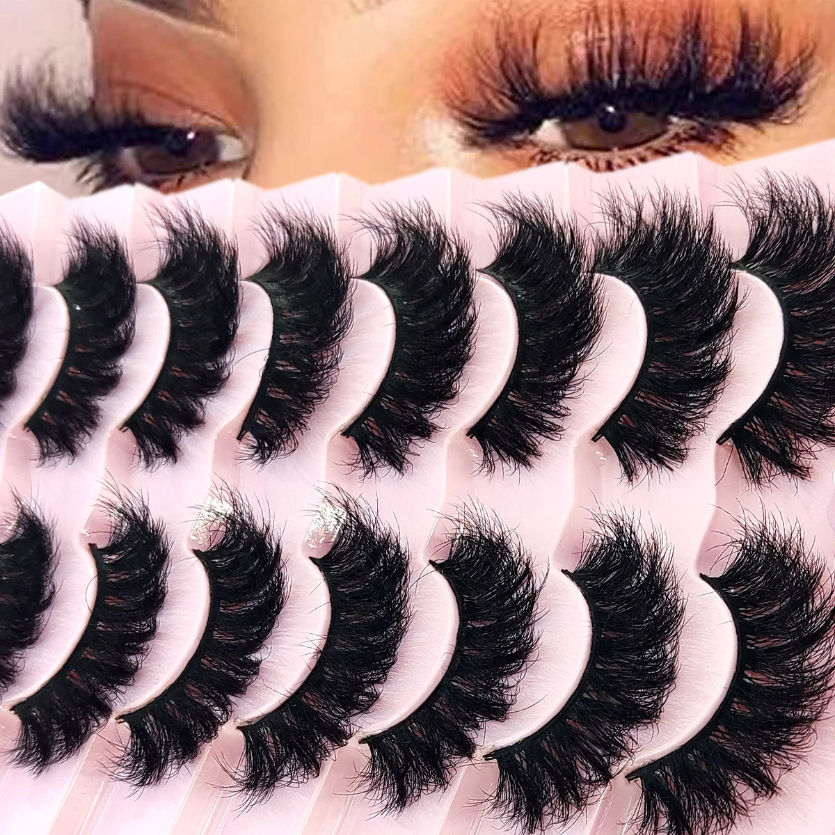 HBZGTLAD 5/8 Pairs of Natural Russian Striped Mink Lashes 3D False Lashes Volume Wavy False Lashes Eyelash Extensions Makeup